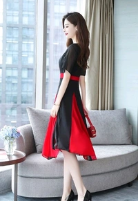 Elizy Women Black Plain  Red  KaliFlair Georgatte Maxi Dress - M